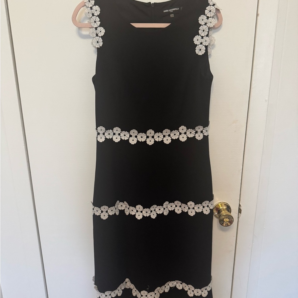 Karl Lagerfeld Black and White Sheath Midi Dress